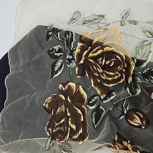 Vintage rose peony floral painted, sheer, mid-century  **AS IS**